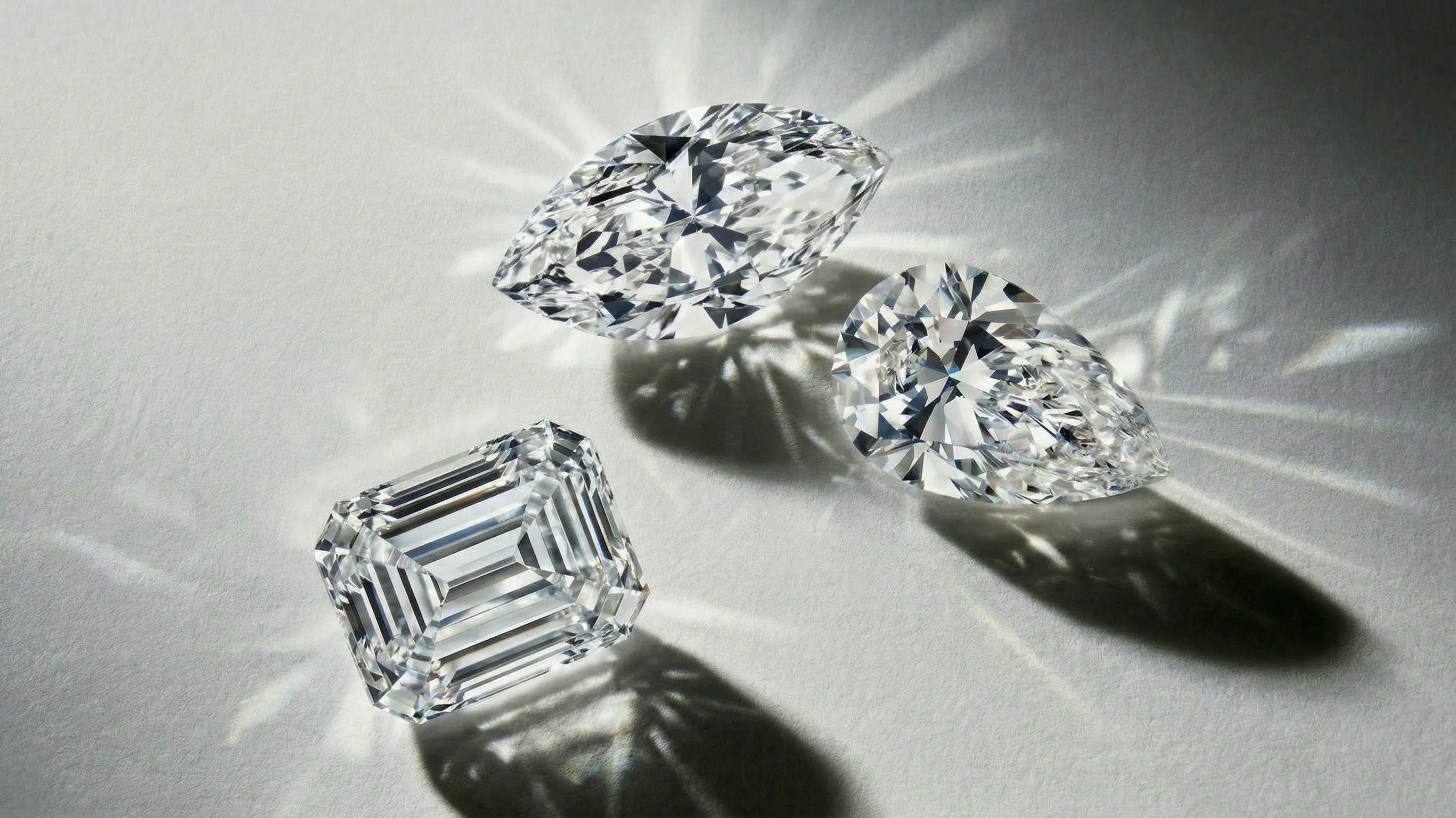 Three elongated diamonds including marquise, emerald and pear shaped diamonds from Lucenjuri.