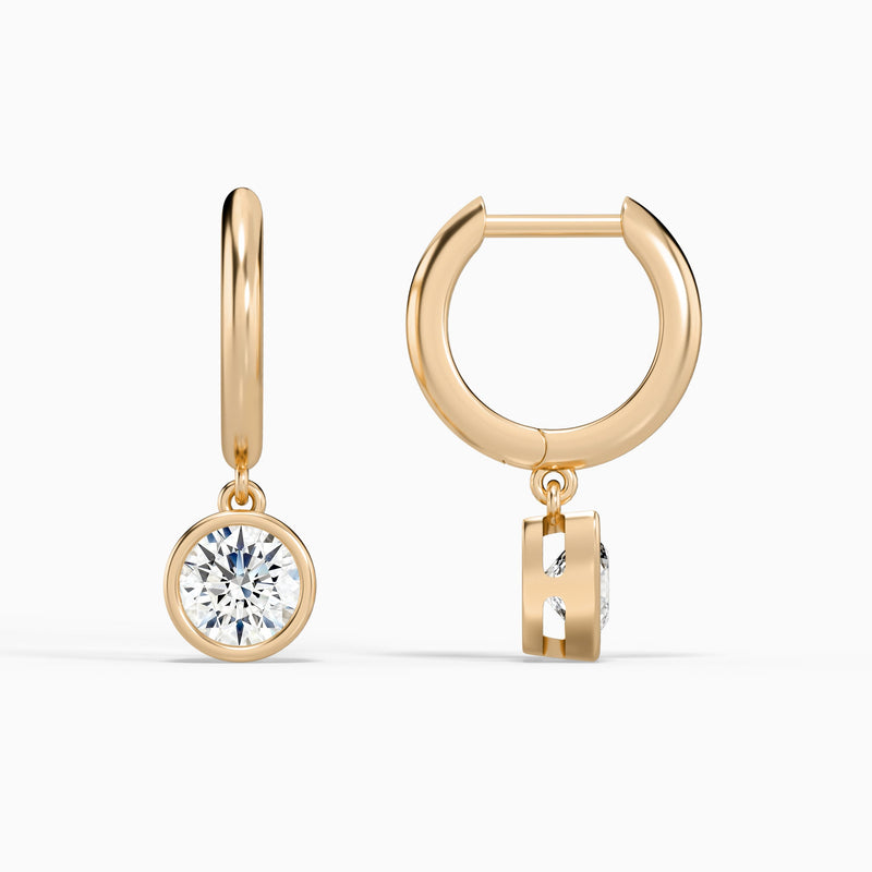 Round Bezel Drop Huggie Hoop Earrings