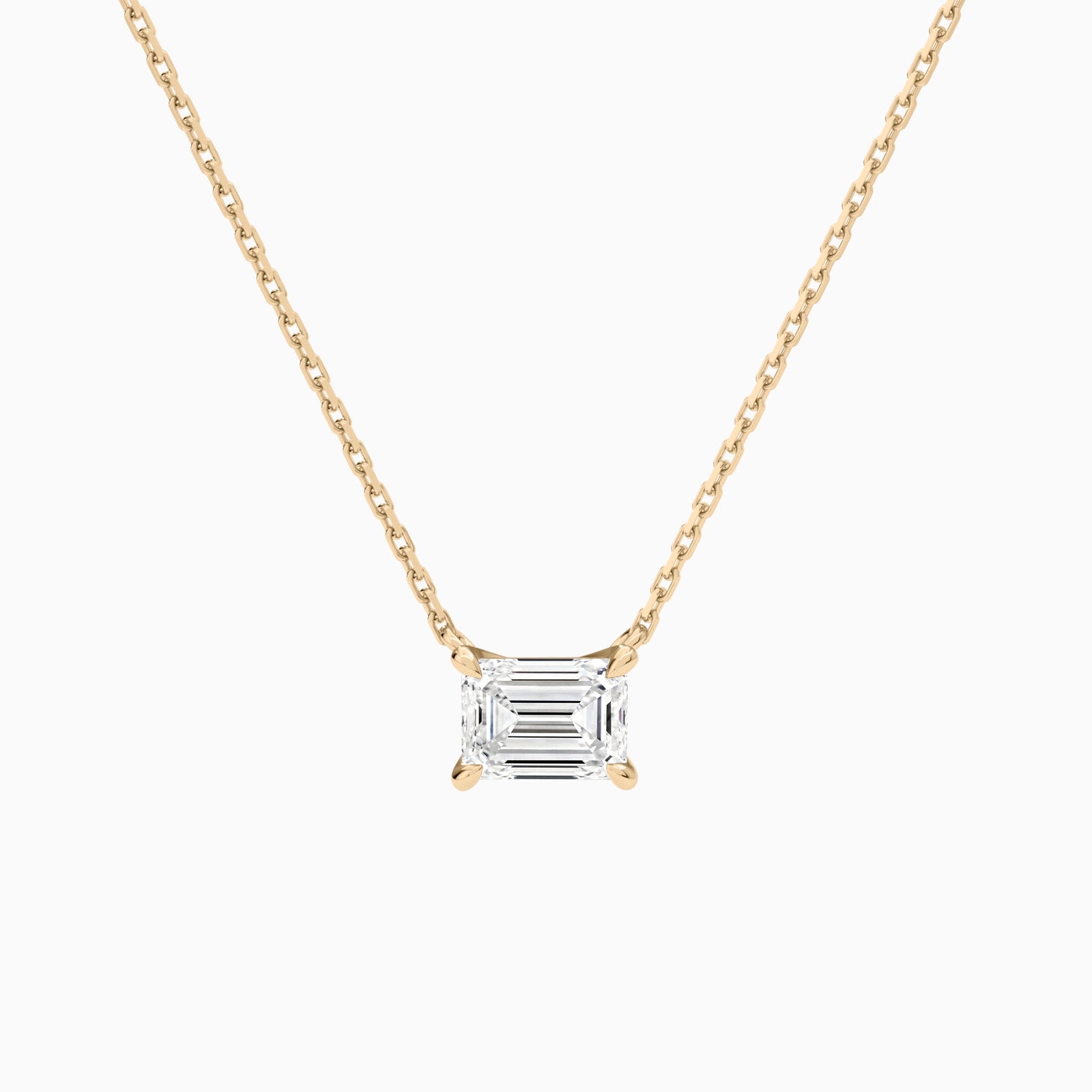 Emerald Solitaire Lab Grown Diamond Necklace In 14K Rose Gold - Lucenjuri