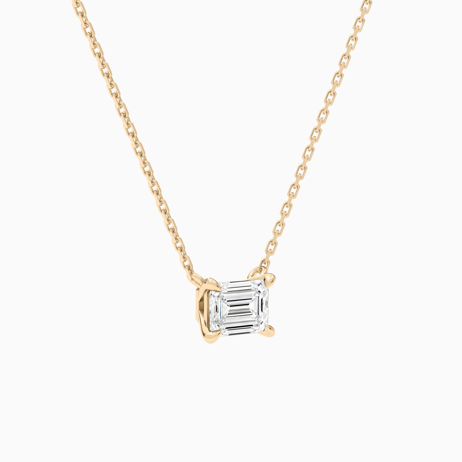 Emerald Solitaire Lab Grown Diamond Necklace In 14K Rose Gold - Front Angle View