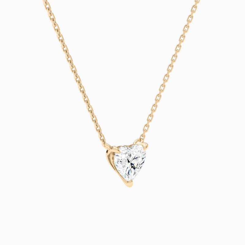 Heart Solitaire Lab Grown Diamond Necklace In 14K Rose Gold - Front Angle View