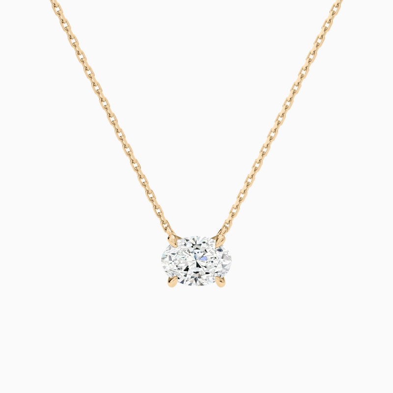 Oval Solitaire Lab Grown Diamond Necklace In 14K Rose Gold - Lucenjuri
