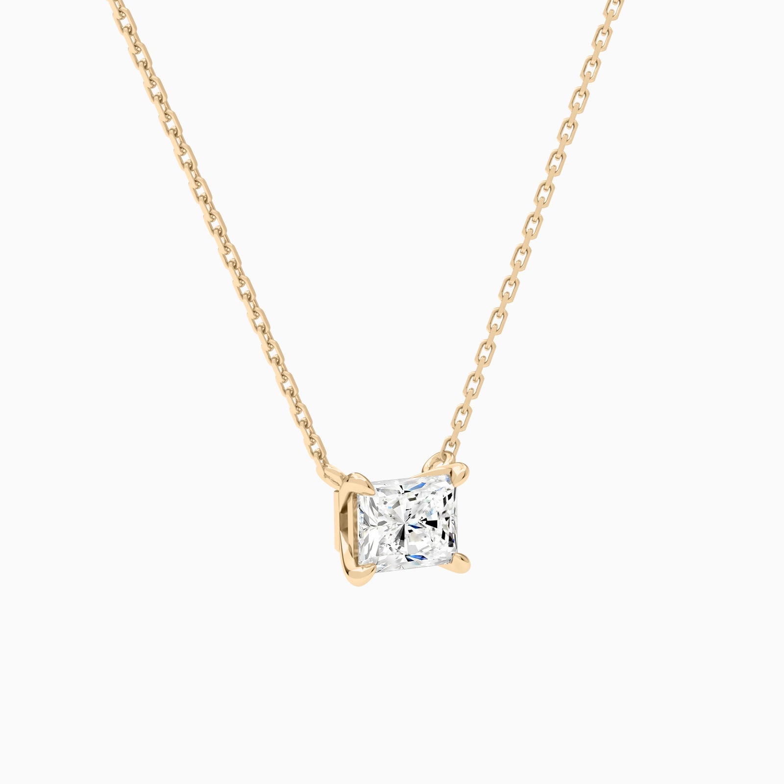 Radiant Solitaire Lab Grown Diamond Necklace In 14K Rose Gold - Front Angle View