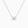 Emerald Solitaire Lab Grown Diamond Necklace In 14K White Gold - Lucenjuri