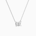 Emerald Solitaire Lab Grown Diamond Necklace In 14K White Gold - Front Angle View