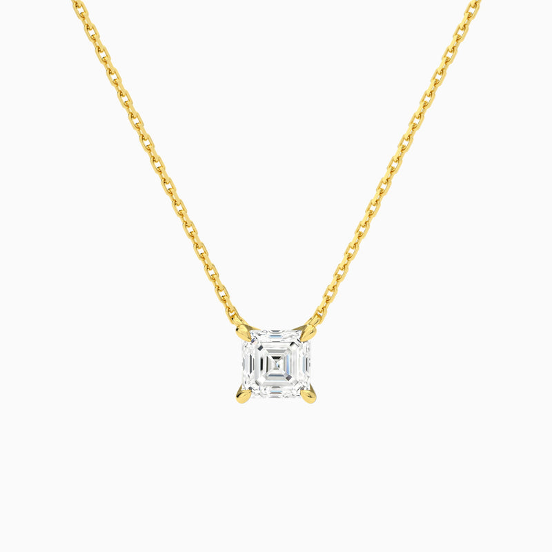 Asscher Solitaire Lab Grown Diamond Necklace In 18K Yellow Gold - Lucenjuri