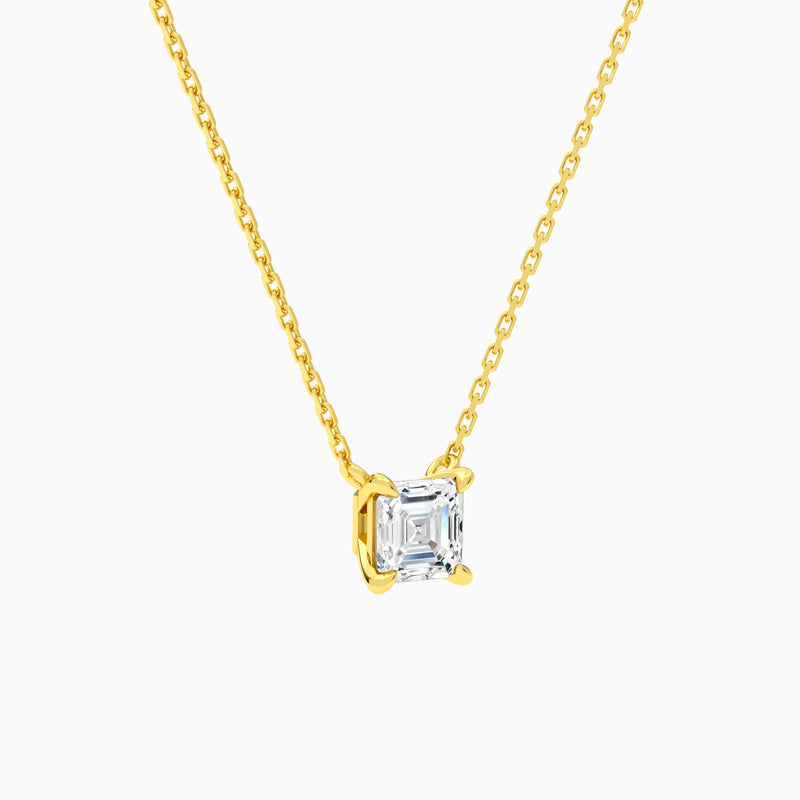 Asscher Solitaire Lab Grown Diamond Necklace In 18K Yellow Gold - Front Angle View