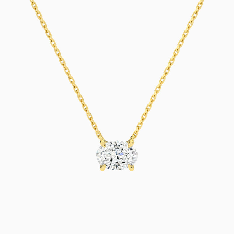 Oval Solitaire Lab Grown Diamond Necklace In 14K Yellow Gold - Lucenjuri