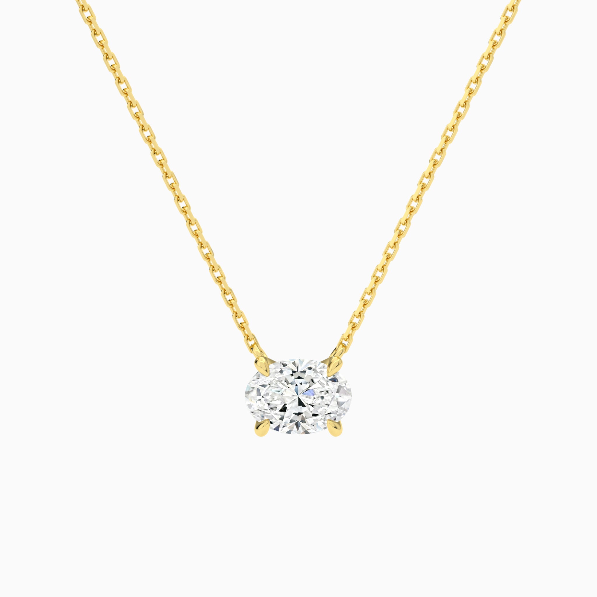 Oval Solitaire Lab Grown Diamond Necklace In 14K Yellow Gold - Lucenjuri