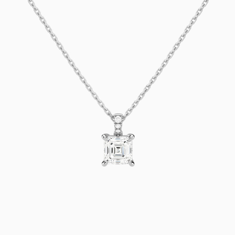 Asscher Lab Grown Diamond Accented Bail Pendant Necklace - Lucenjuri