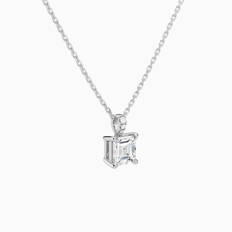Asscher Lab Grown Diamond Accented Bail Pendant Necklace - Front Angle View
