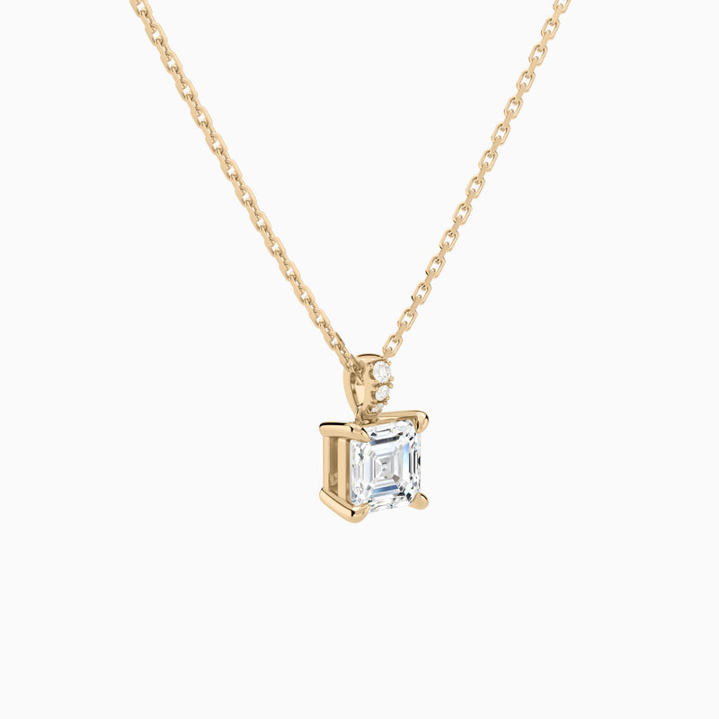 Asscher Lab Grown Diamond Accented Bail Pendant Necklace - Front Angle View