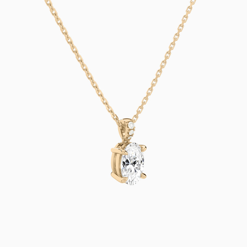 Oval Lab Grown Diamond Accented Bail Pendant Necklace - Front Angle View