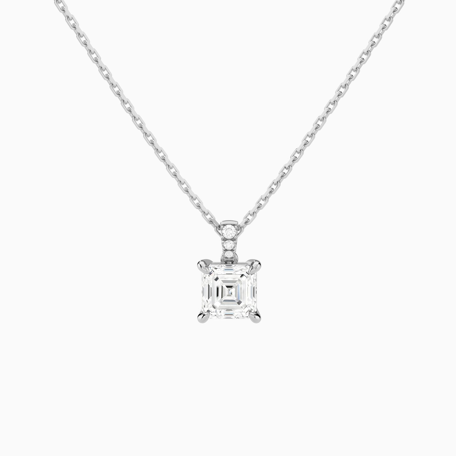 Asscher Lab Grown Diamond Accented Bail Pendant Necklace - Lucenjuri