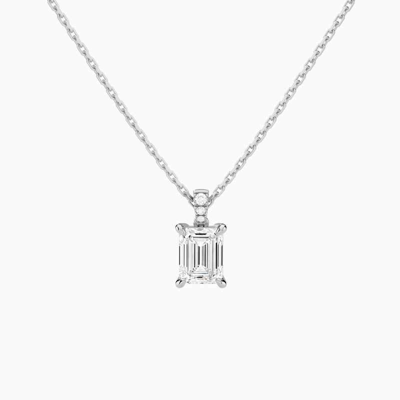 Emerald Lab Grown Diamond Accented Bail Pendant Necklace - Lucenjuri