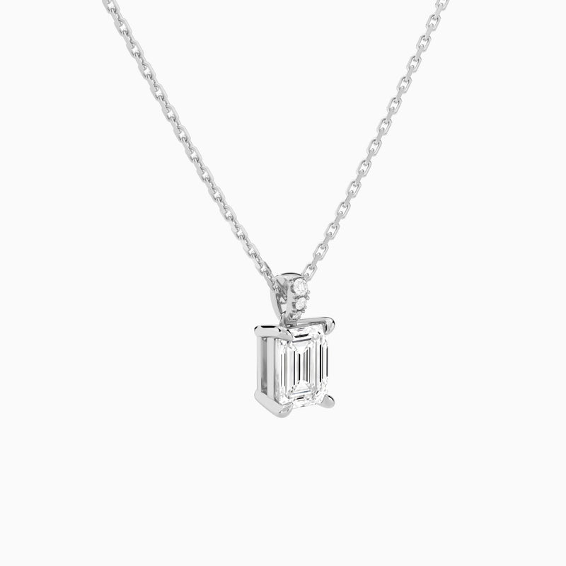 Emerald Lab Grown Diamond Accented Bail Pendant Necklace - Front Angle View