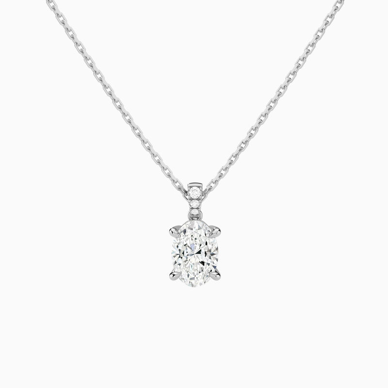 Oval Lab Grown Diamond Accented Bail Pendant Necklace - Lucenjuri