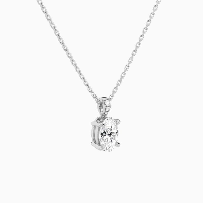 Oval Lab Grown Diamond Accented Bail Pendant Necklace - Front Angle View