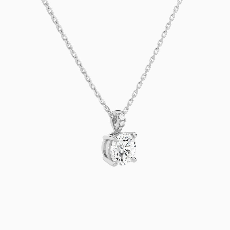 Round Lab Grown Diamond Accented Bail Pendant Necklace - Front Angle View