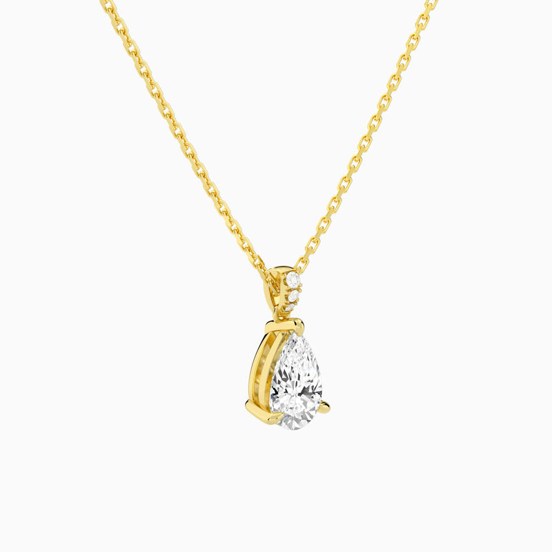 Pear Lab Grown Diamond Accented Bail Pendant Necklace - Front Angle View