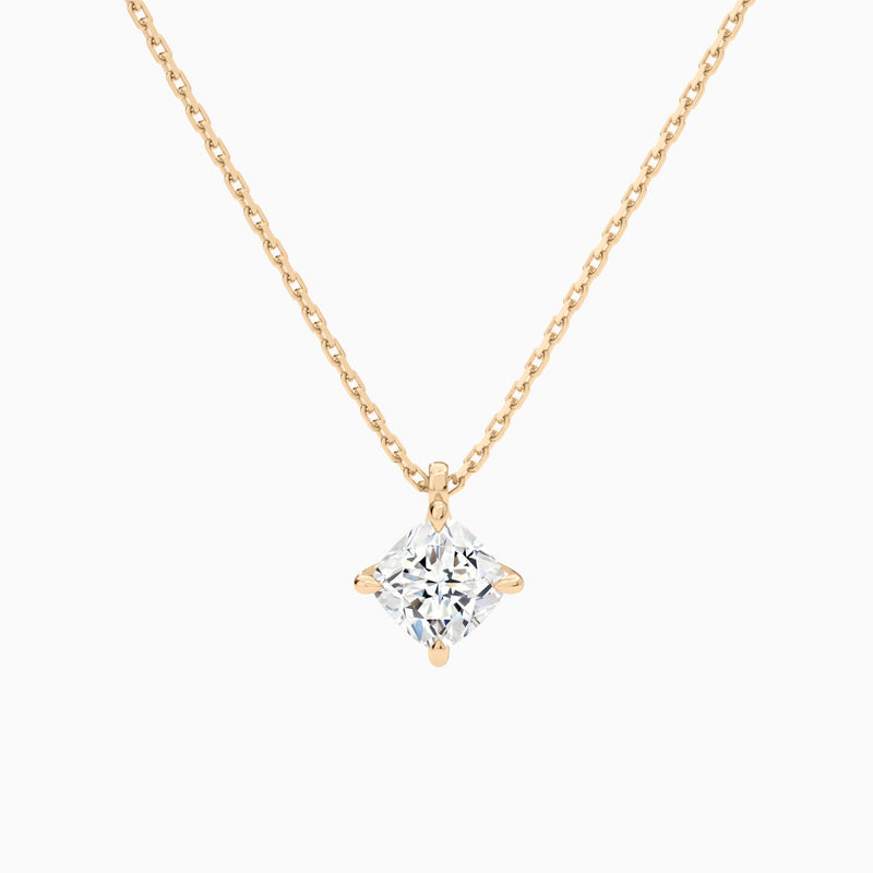 Cushion Solitaire Lab Grown Diamond Pendant Necklace In 14K Rose Gold - Lucenjuri
