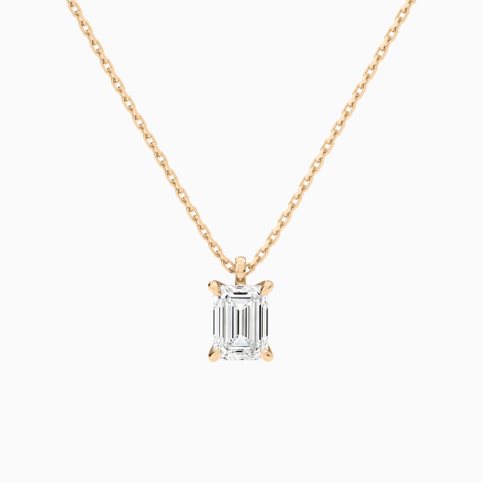 Emerald Solitaire Lab Grown Diamond Pendant Necklace In 14K Rose Gold - Lucenjuri