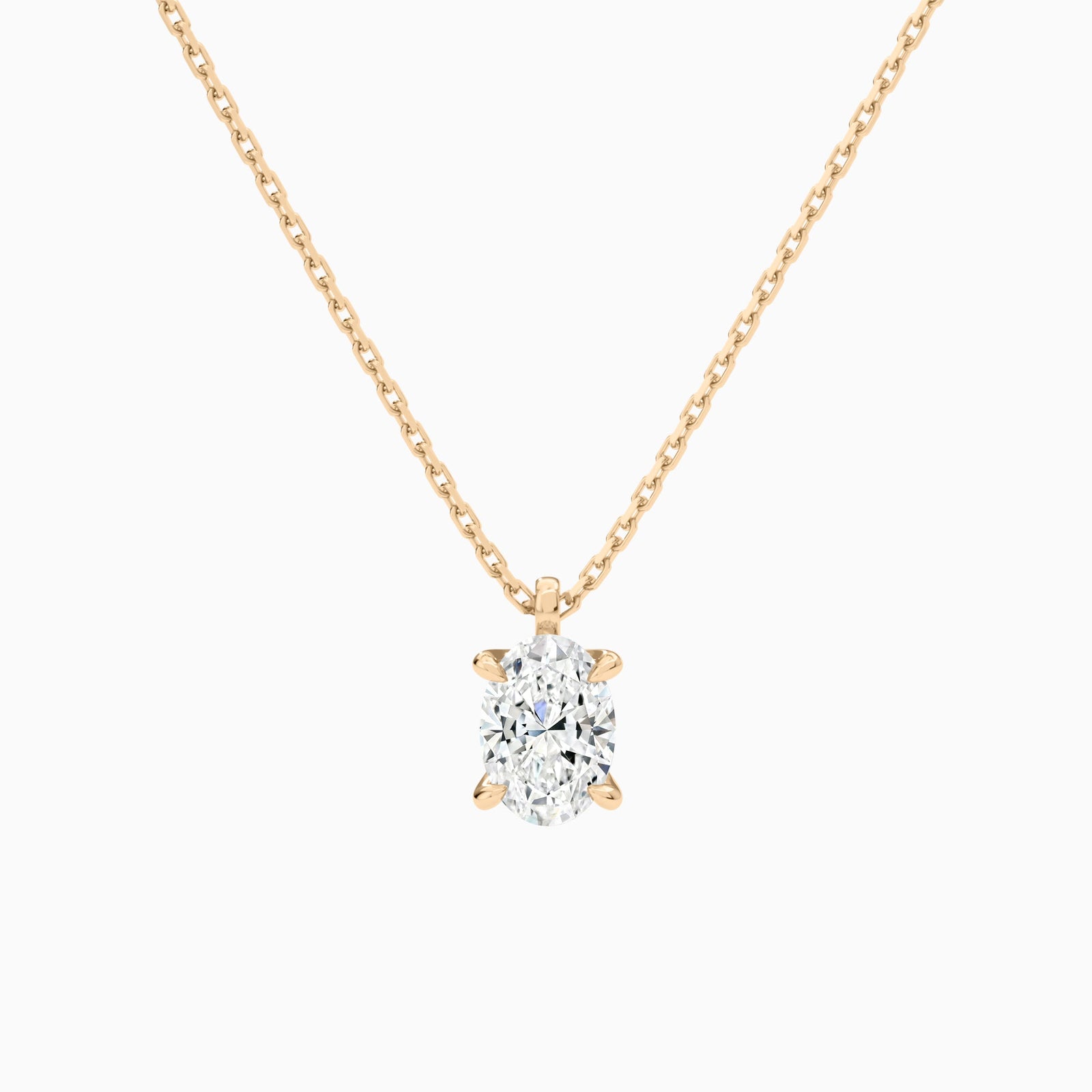 Oval Solitaire Lab Grown Diamond Pendant Necklace In 14K Rose Gold - Lucenjuri