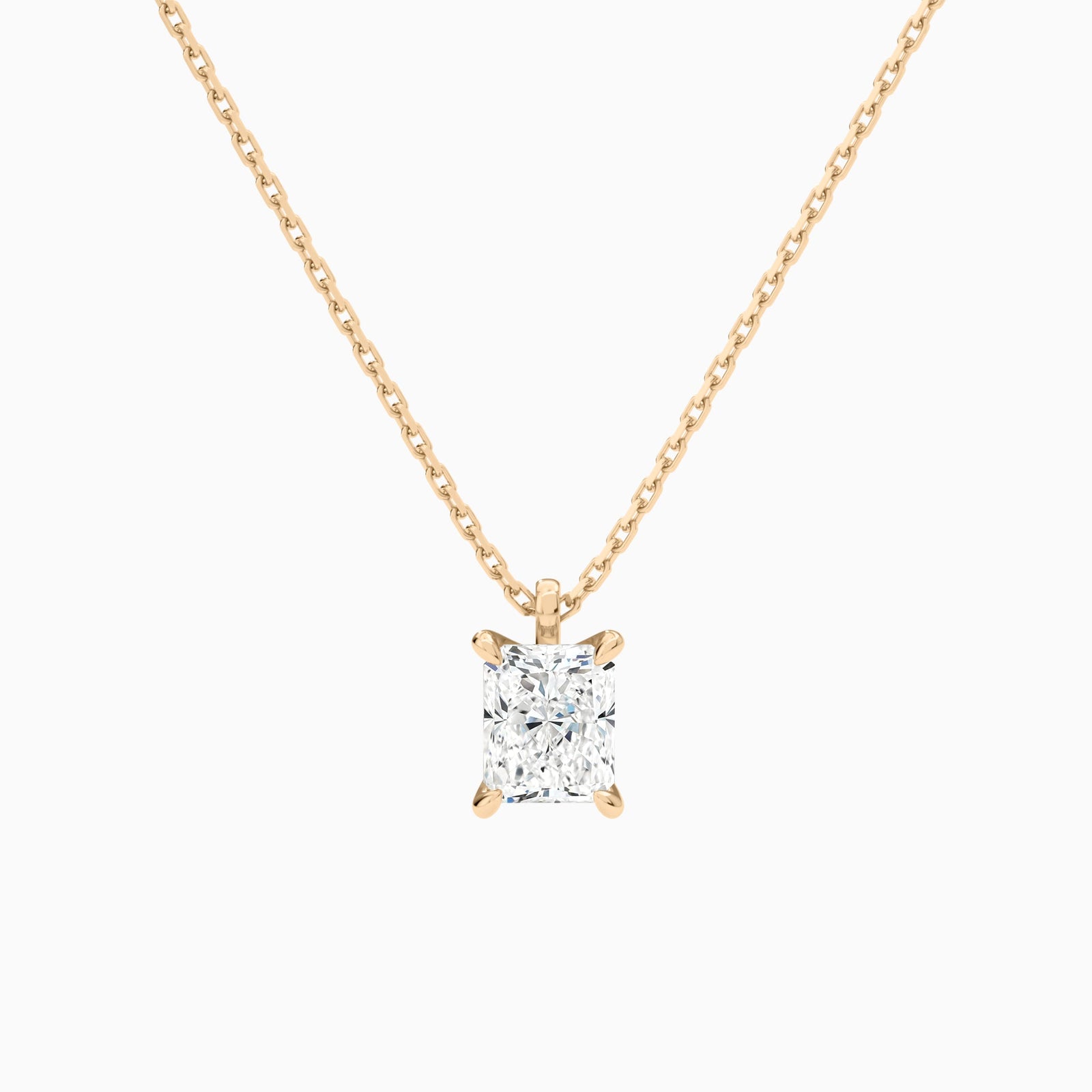 Radiant Solitaire Lab Grown Diamond Pendant Necklace In 14K Rose Gold - Lucenjuri