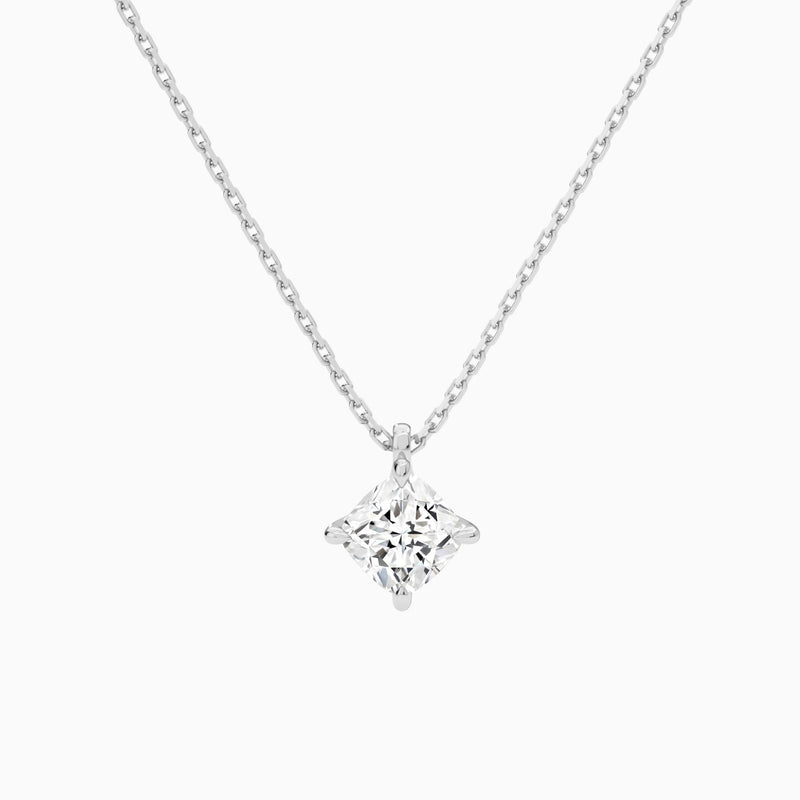 Cushion Solitaire Lab Grown Diamond Pendant Necklace In 14K White Gold - Lucenjuri