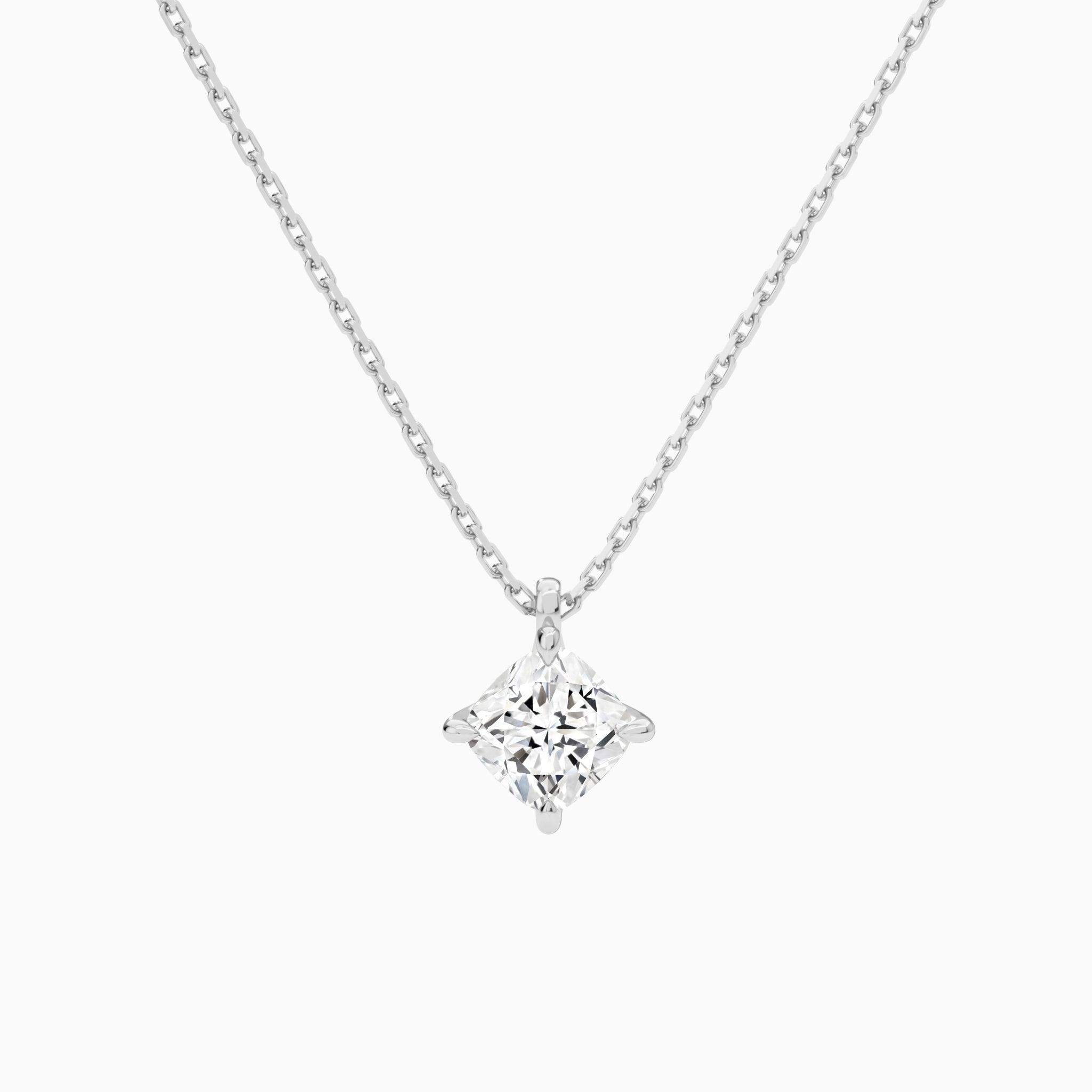 Cushion Solitaire Lab Grown Diamond Pendant Necklace In 14K White Gold - Lucenjuri