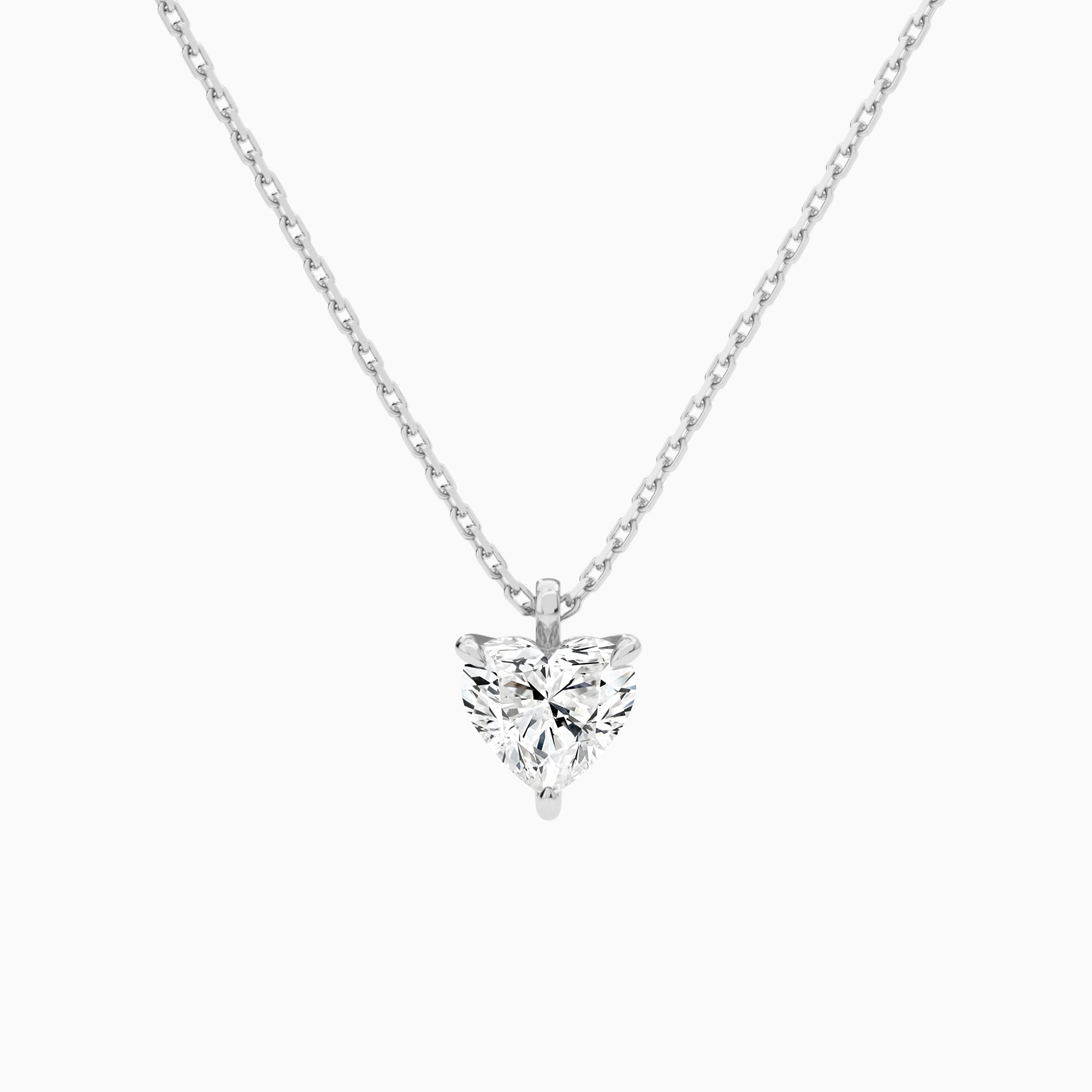 Heart Solitaire Lab Grown Diamond Pendant Necklace In 14K White Gold - Lucenjuri
