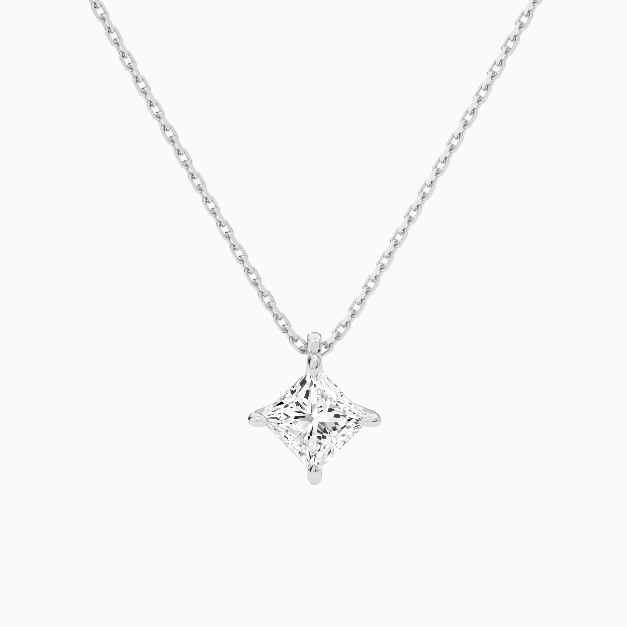 Princess Solitaire Lab Grown Diamond Pendant Necklace In 14K White Gold - Lucenjuri