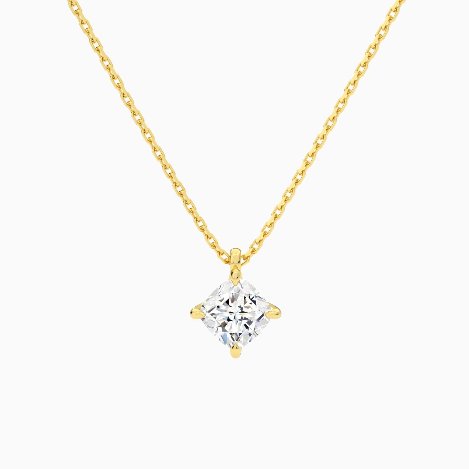 Cushion Solitaire Lab Grown Diamond Pendant Necklace In 14K Yellow Gold - Lucenjuri