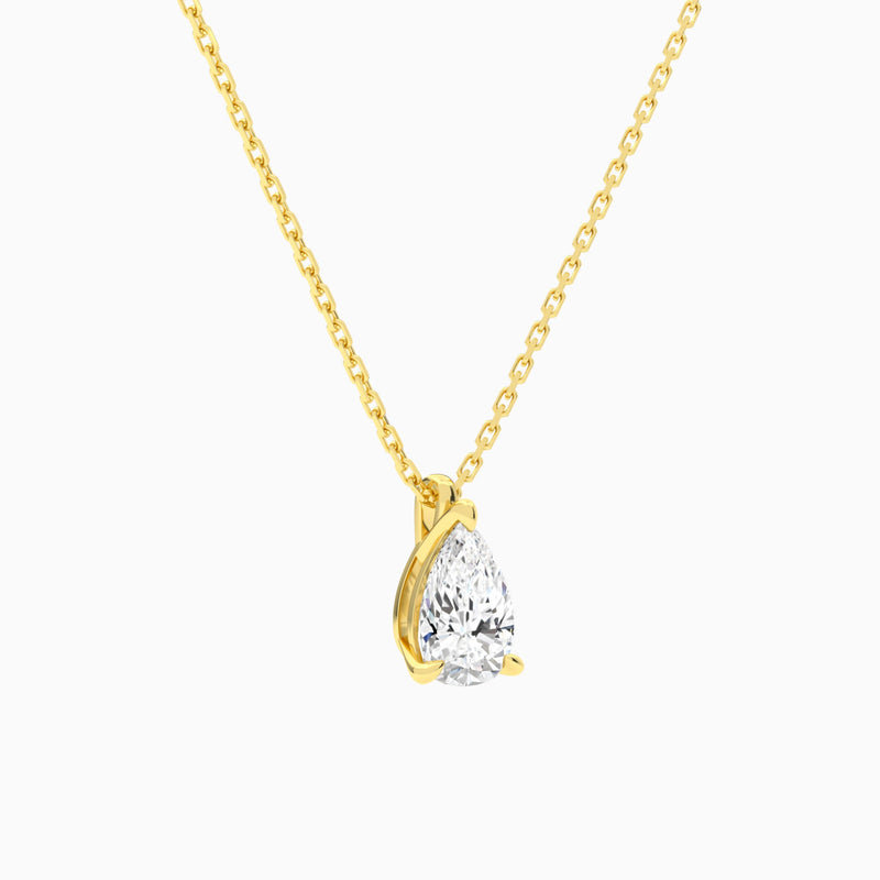 Pear Solitaire Lab Grown Diamond Pendant Necklace In 18K Yellow Gold - Front Angle View