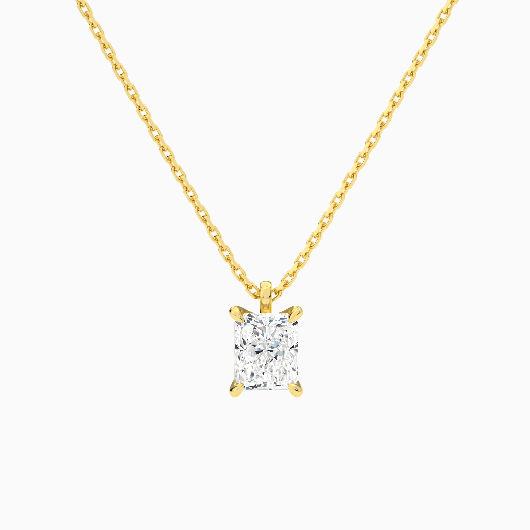 Radiant Solitaire Lab Grown Diamond Pendant Necklace In 14K Yellow Gold - Lucenjuri