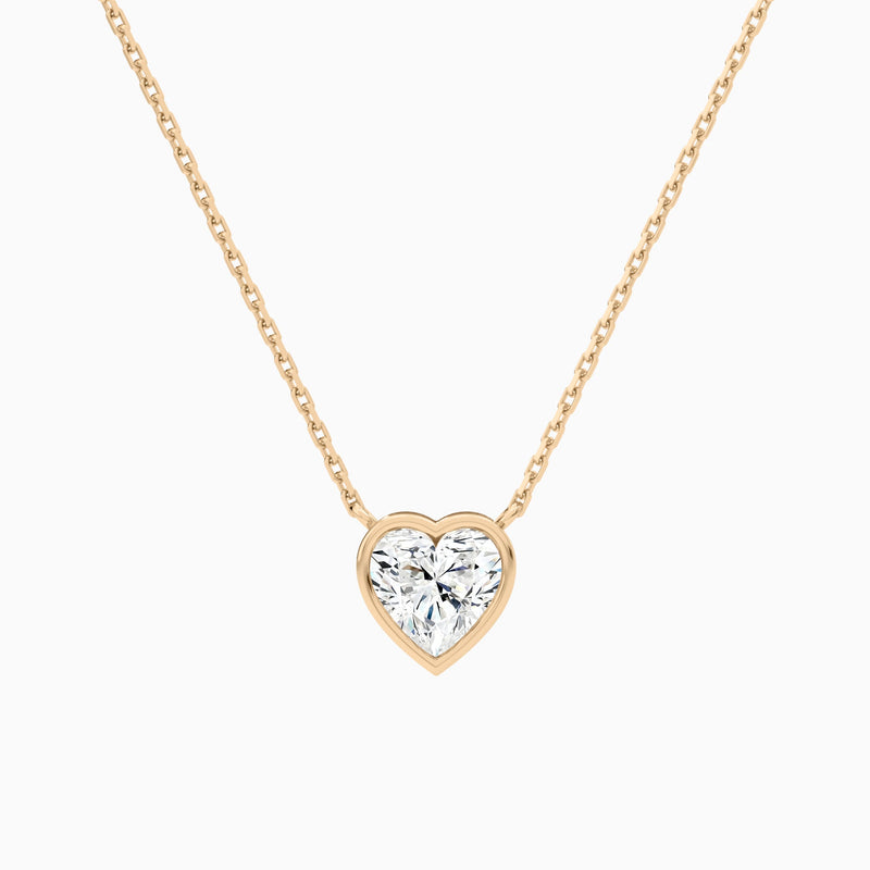 Bezel Solitaire Heart Lab Grown Diamond Necklace In 14K Rose Gold - Lucenjuri