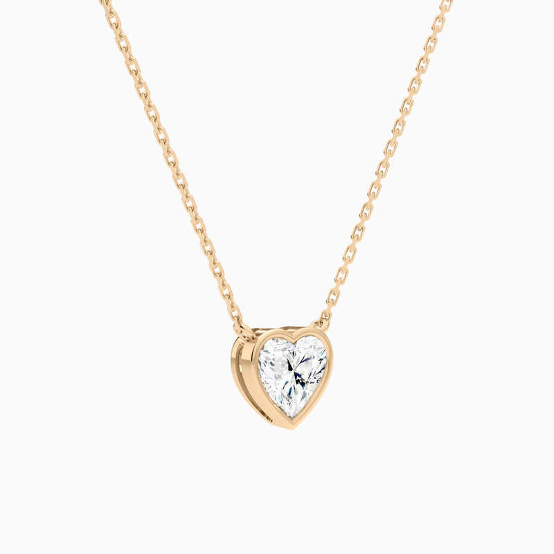 Bezel Solitaire Heart Lab Grown Diamond Necklace In 14K Rose Gold - Front Angle View
