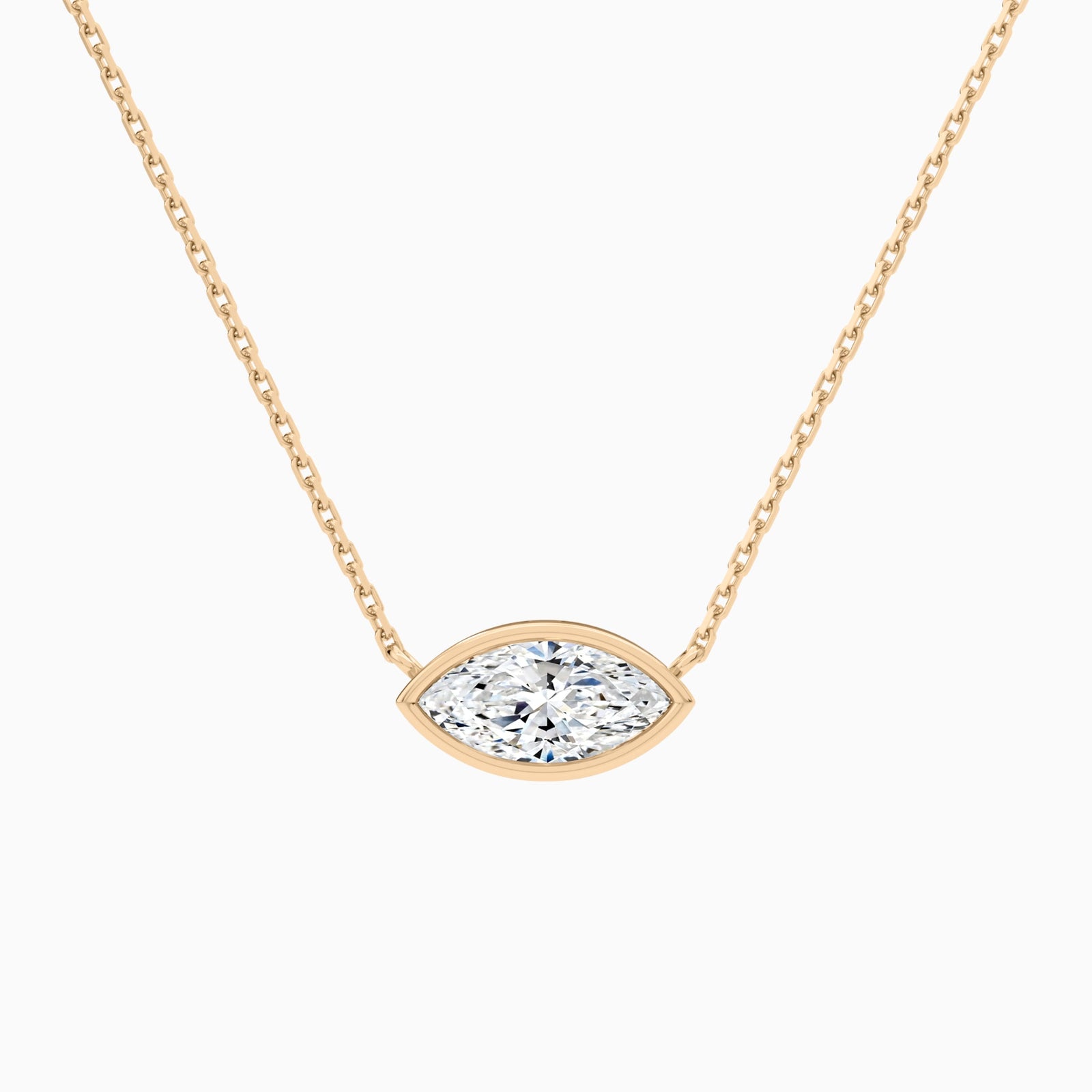 Bezel Solitaire Marquise Lab Grown Diamond Necklace In 14K Rose Gold - Lucenjuri