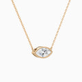 Bezel Solitaire Marquise Lab Grown Diamond Necklace In 14K Rose Gold - Front Angle View