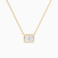 Bezel Solitaire Radiant Lab Grown Diamond Necklace In 14K Rose Gold - Lucenjuri