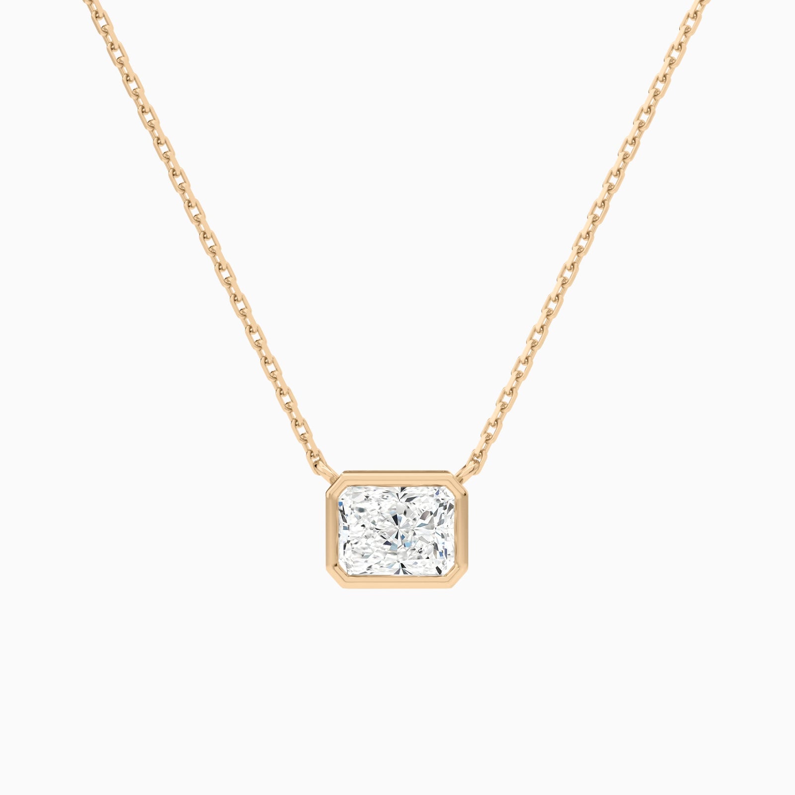Bezel Solitaire Radiant Lab Grown Diamond Necklace In 14K Rose Gold - Lucenjuri