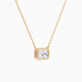 Bezel Solitaire Radiant Lab Grown Diamond Necklace In 14K Rose Gold - Front Angle View