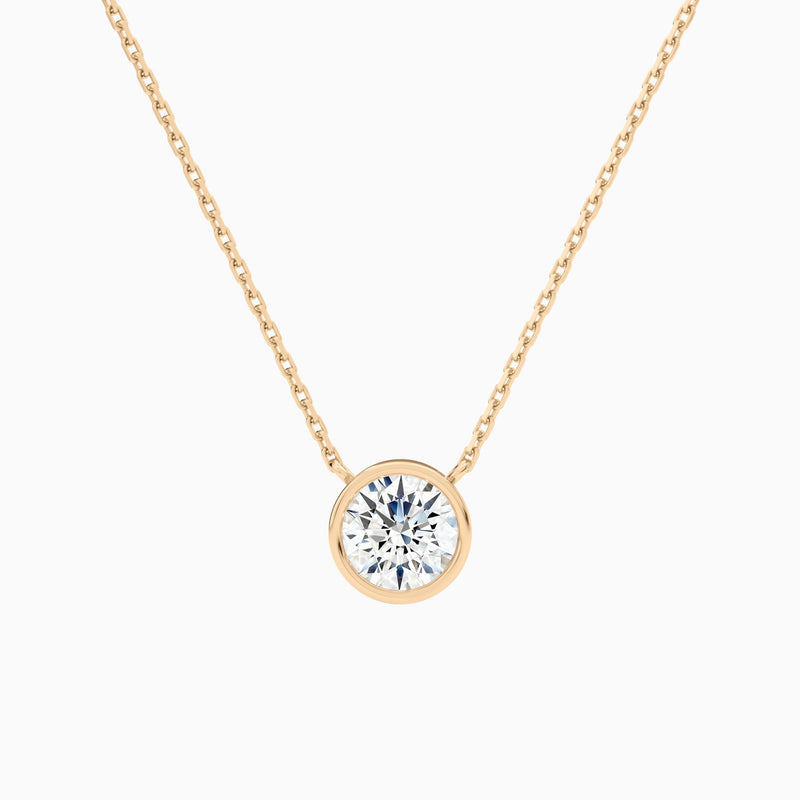 Bezel Solitaire Round Lab Grown Diamond Necklace In 14K Rose Gold - Lucenjuri