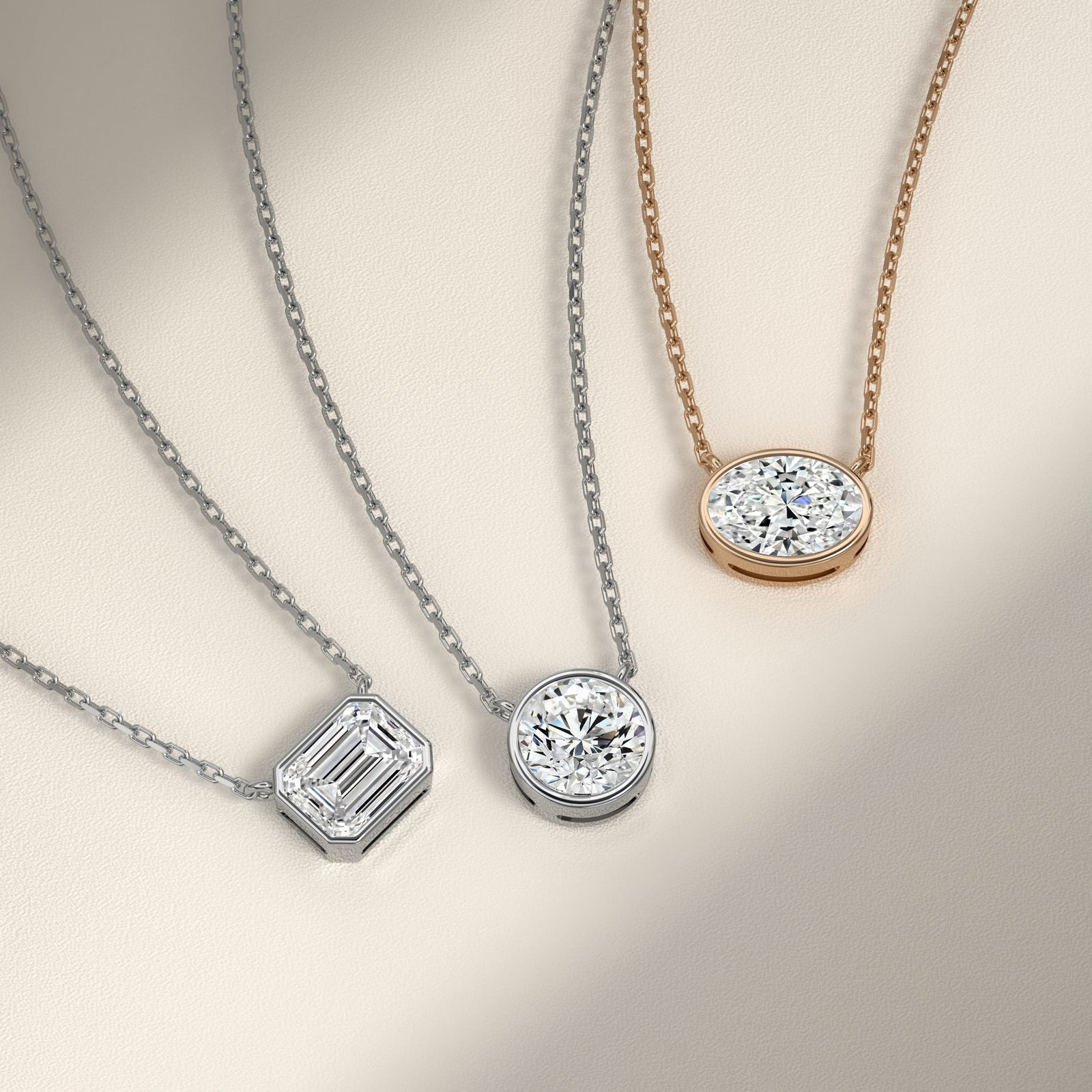 Bezel Solitaire Princess Lab Grown Diamond Necklace In 14K Rose Gold - Additional Image