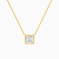 Bezel Solitaire Princess Lab Grown Diamond Necklace In 14K Yellow Gold - Lucenjuri