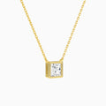 Bezel Solitaire Princess Lab Grown Diamond Necklace In 14K Yellow Gold - Front Angle View