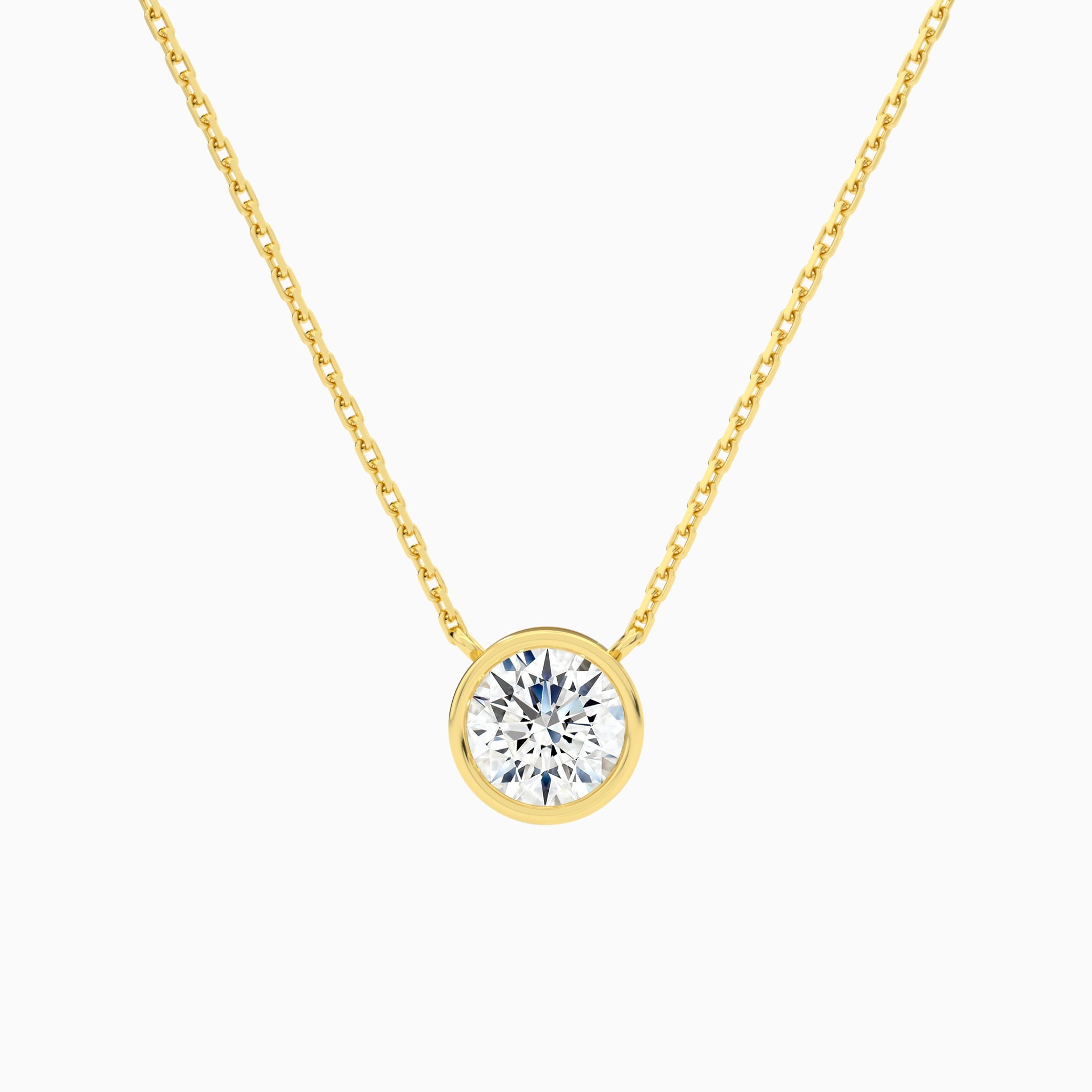 Bezel Solitaire Round Lab Grown Diamond Necklace In 14K Yellow Gold - Lucenjuri