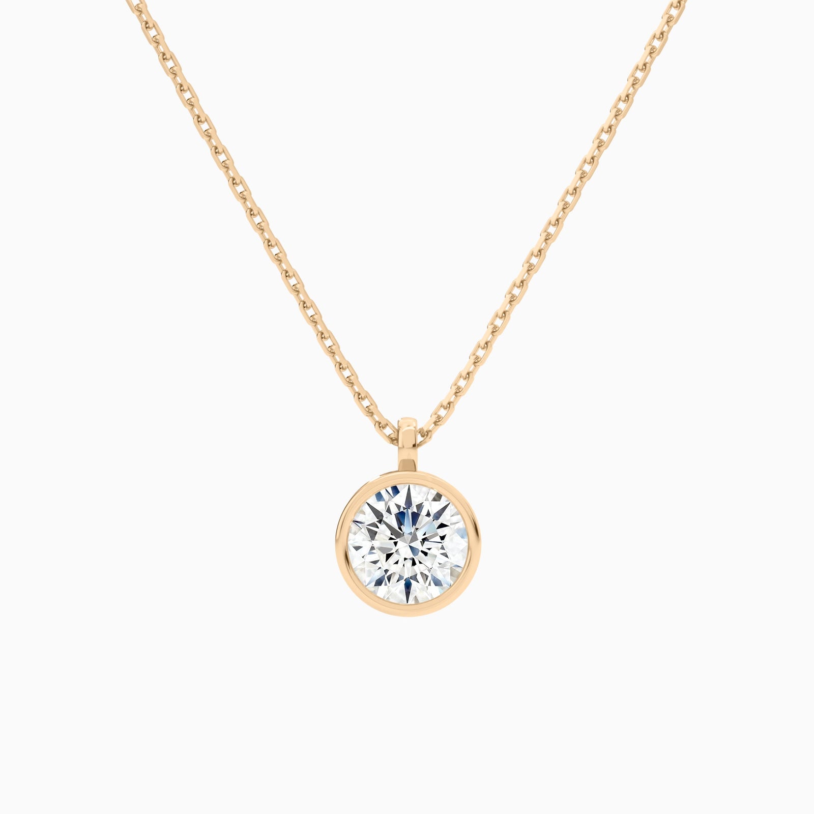 Bezel Solitaire Round Lab Grown Diamond Pendant Necklace In 14K Rose Gold - Lucenjuri