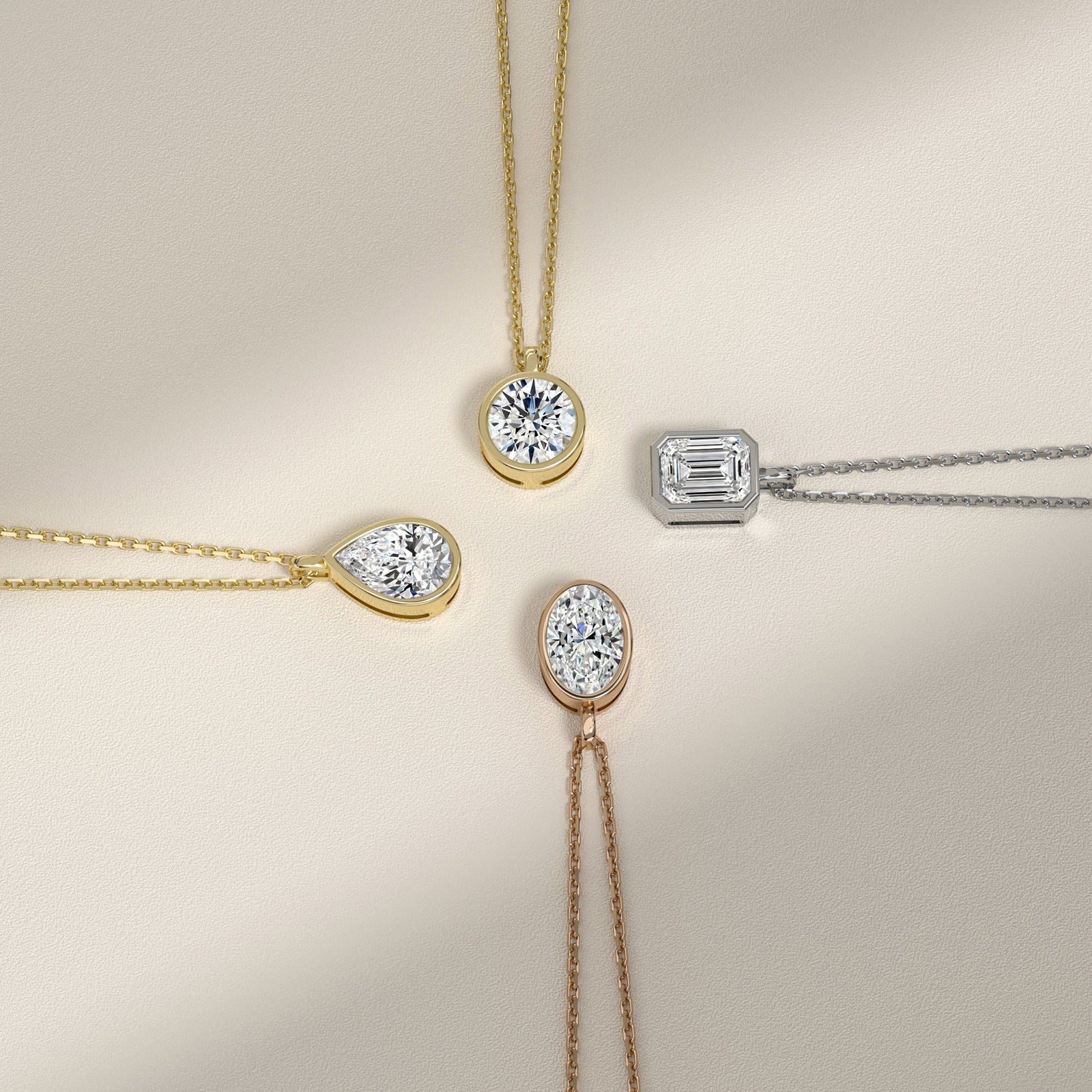 Bezel Solitaire Emerald Lab Grown Diamond Pendant Necklace In 18K Yellow Gold - Additional Image