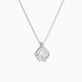 Bezel Solitaire Asscher Lab Grown Diamond Pendant Necklace In 14K White Gold - Front Angle View